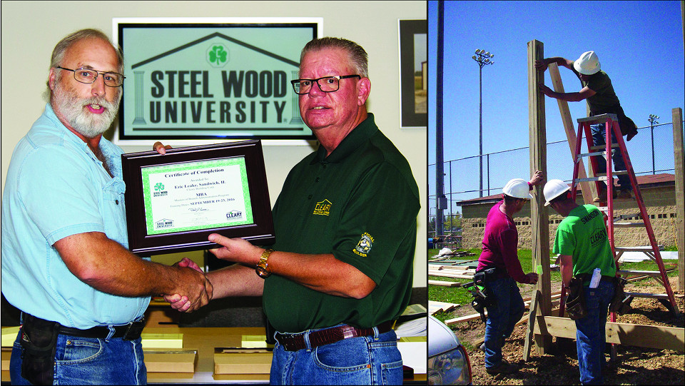 A Cleary employee receives certificate of completion after attending Steel Wood University advanced training.