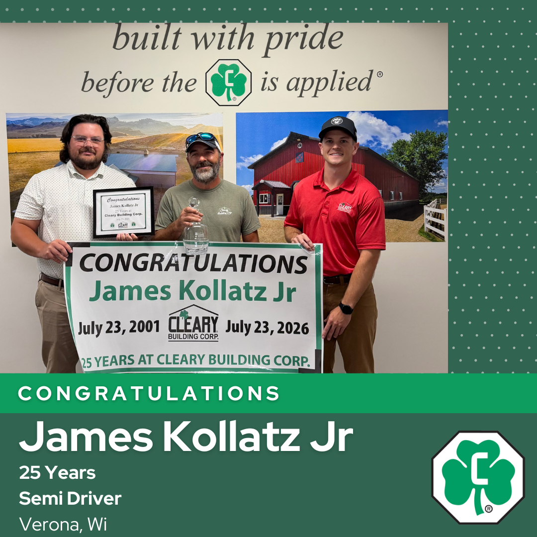 Logistical Fleet Manager Gabe Hemmersbach (left) and Senior Assistant General Manager of Operations - Western Division Nick Ferris (right) presents James Kollatz Jr, Semi Driver, (center) with a custom Cleary decanter.