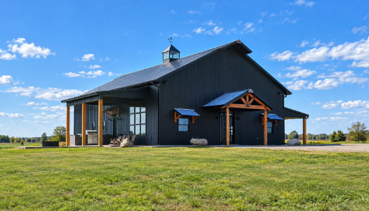 Black Barndominium with Timber accents