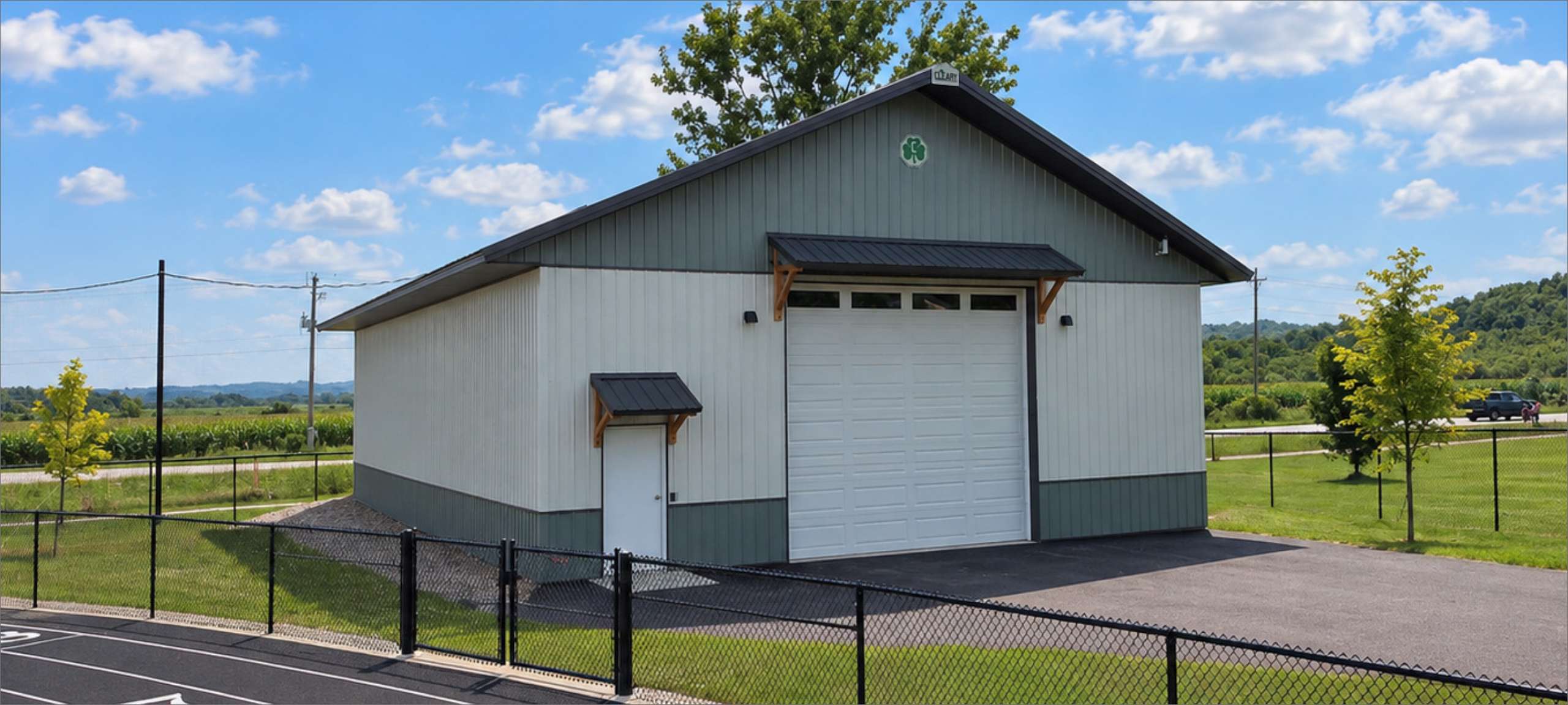 Municipal building with a garage
