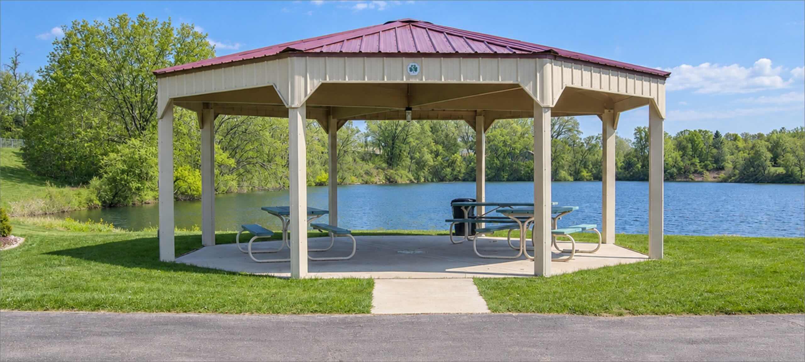 Park shelter near water